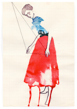 PRADA I
watercolor, china ink and thread on found paper
29,7 x 20,4 cm
2017
